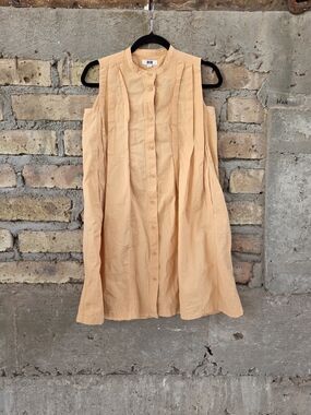 Uniqlo U Girls Pin-Tuck Sleeveless Button-Front Cotton Dress Orange 11-12